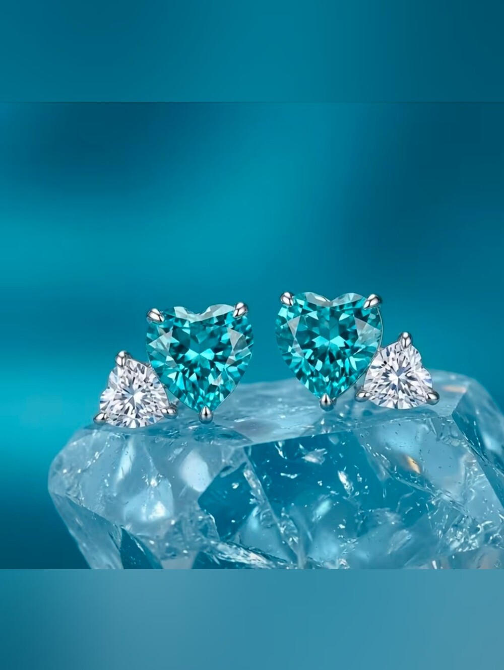 $8 Each Or Bundle 5/$20 Teal and White Stone Sterling Silver Heart Stud Earrings